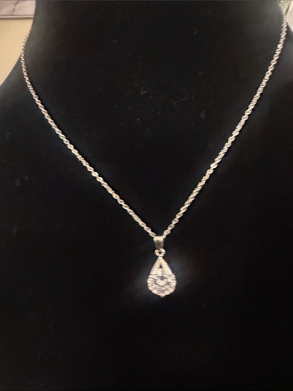 LSJ CZ Teardrop Pendant 16-18in Necklace